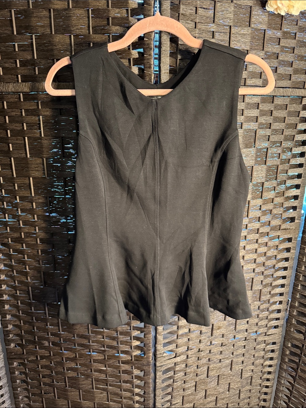nine britton Ellis Peplum Ponte Knit Top Black Size Large NWT